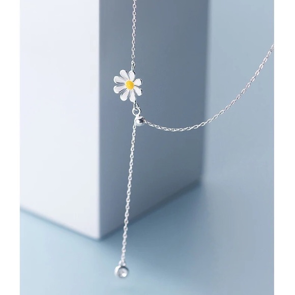 Flower Daisy sterling silver necklace adjustable design floral jewelry - Picture 5 of 9